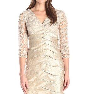 ADRIANNA PAPELL Long Shutter Pleat‎ Shimmer Dress Lace Bodice Womens Size 10